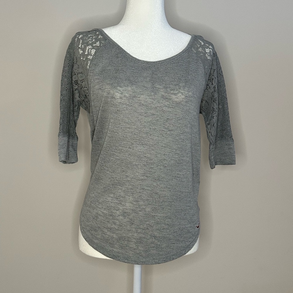Hollister Gray Women's Sweater with Lace Sleeves